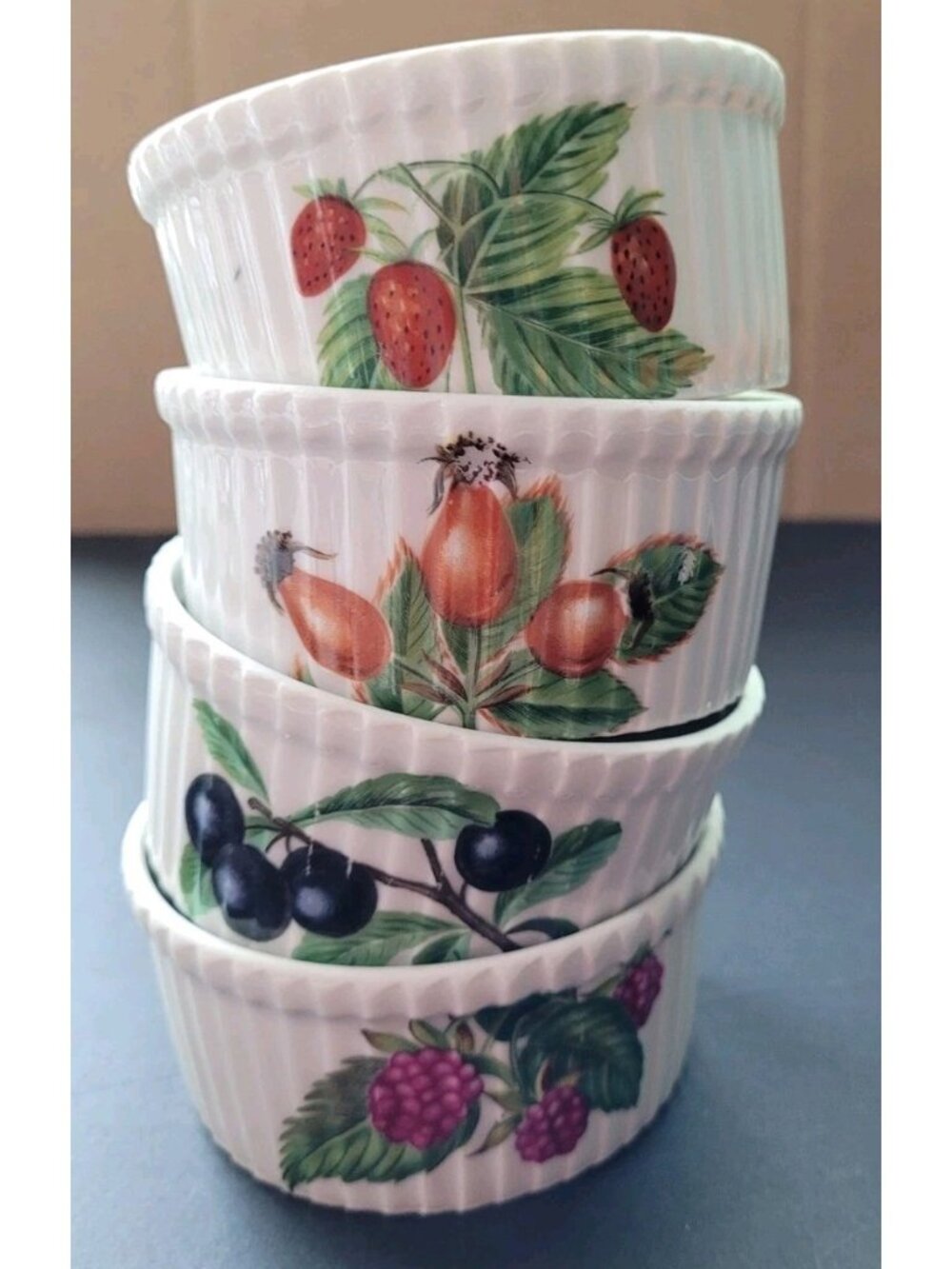 Vtg Porcelaine De Paris French Ramekins Set Of 4 Fruit Berries Cottage Garden